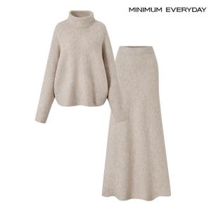 [미니멈][미니멈 에브리데이]텍스처 가로 리브드 니트 롱 스커트 셋업 (EB4OW023D)