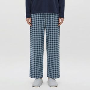 샵앤) 여성 기모 체크 홈웨어 겨울 방한 일자 잠옷 바지 HW-WPT-20940-블루