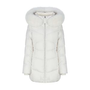 [헤지스골프]크림 여성 블루 폭스 퍼 중힙 다운 패딩(HWJU5D813CR)