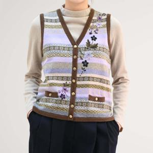 [비꼴리끄(여성)]자가드 조직 V넥 조끼 B254KV1010