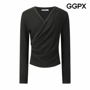[GGPX] 버튼 디테일 랩스타일 드레이프 티셔츠 (GPBTS012F)