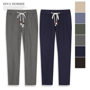 [디바옴므][디바옴므]린넨 장식 밴딩 팬츠