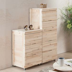 쿠로 삼나무 원목 이동식 서랍장 세트 바퀴 탈부착 가능