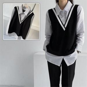 [시드마켓][SidMarket] 줄지카라배색조끼셔츠 21D129P 빅사이즈