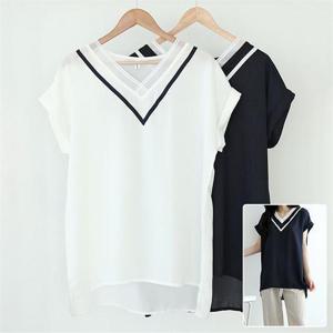 [시드마켓][SidMarket] 배색브이넥블라우스 21D422V 빅사이즈 여