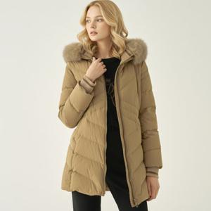 [지센] 여성 폭스후드 니트배색 덕다운 점퍼 LSDWNA71_BE