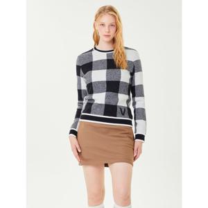 [볼빅어패럴] 여성 골프 체크 패턴 방풍 라운드 니트 VLKTMA01_BK