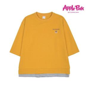[애플핑크]7부 밑단 스트라이프 배색티 (APK8R501GSY)