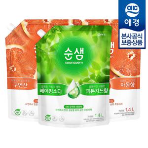 [애경]순샘 자몽/피톤치드 주방세제 리필 1.4L x3개