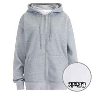 오버핏 공용 베이직 기모 후드 집업 점퍼 LEB-WJP-1642-그레이