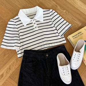 샵앤) 여성 카라넥 단가라 반팔 니트티 BONG-WKN-3365-아이보리