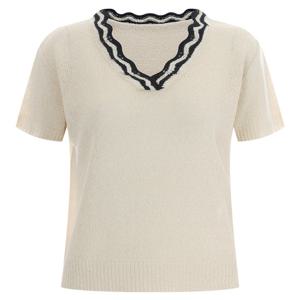 샵앤) 레이스 국산 여성 반팔 니트 티셔츠 BOM-WKN-12003-베이지