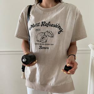 샵앤) 레몬국산 여성루즈핏 린넨 면반팔티 BY.G-WSH-3524-베이지