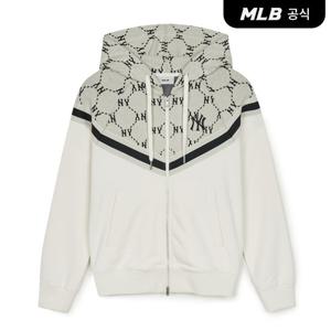 [MLB공식] 24F 다이아 모노그램 자카드 배색 후드집업 NY (Cream) 3ATRM0144