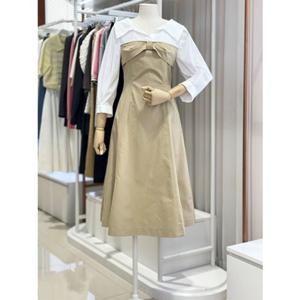 올리브데올리브 (OW4AO878) 프렌치무드 셔츠배색롱원피스 OLIVE  DES  OLIVE