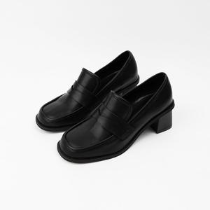 [신난다슈]여성 구두 펌프스 힐 5cm 페니 로퍼 힐 발편한 사각코 통굽 미들힐 BA24382블랙