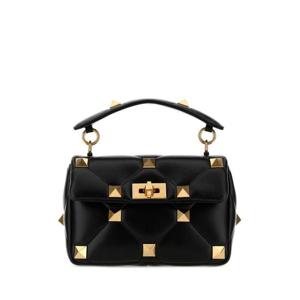 발렌티노 가라바니 여성 블랙 Roman 미디움 레더 스터드 플랩 숄더백 2W0B0I82BSF 0NO