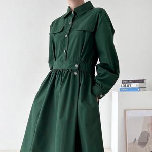 샵앤) 여성 카라 셔링 밴딩 롱 원피스 CAT-WDR-3828-블랙