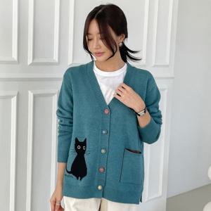 샵앤) 여성 Y 고양이 앞포켓 긴팔 가디건 CAT-WCD-3837-차콜