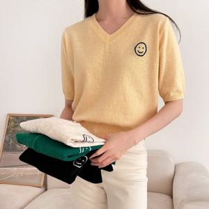 샵앤) 국내산 여성 V넥 반팔 니트 티셔츠 21DS-WKN-3941-오트밀