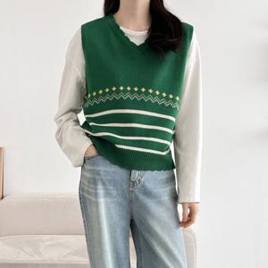 샵앤) 여성 베이직핏 V넥 터크 니트 조끼 21DS-WVS-3762-핑크