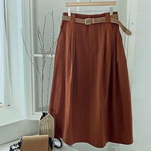 샵앤) 여성 면100 뒷밴딩 주름 롱 스커트 DGB-WSK-3820-오렌지