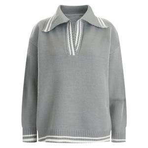 샵앤) 여성 카라넥 반오픈 배색 니트 MER-WKN-12134-그레이