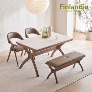 핀란디아 마레나 세라믹 애쉬원목 4인식탁세트(의자2+벤치1)