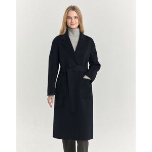 헤지스 여성 24FW 캐시미어 네이비 벨티드 더블버튼 핸드메이드 롱 코트 HSCO4D009N2