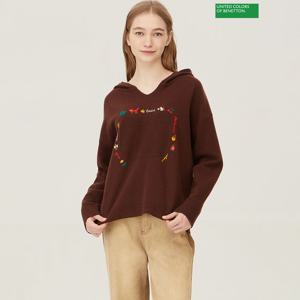 베네통 하찌 포켓 무늬 후드 니트 BAKP71361_BR