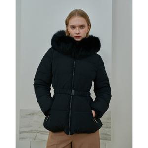 헤지스 여성 24FW 폭스FUR구스다운 블랙 탈착 퍼카라 벨티드 하프 헤비다운 점퍼 HSJU4D782BK