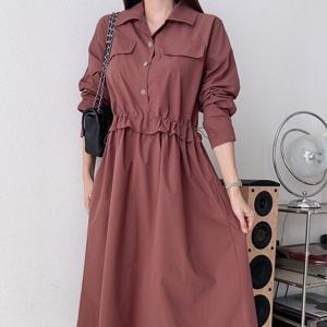 샵앤) 여성 밴딩 카라 플레어 롱 원피스 CAT-WDR-3831-브릭