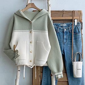 샵앤) 여성 단추 투톤 포켓 후드 점퍼 가디건 JR-WCD-4073-민트