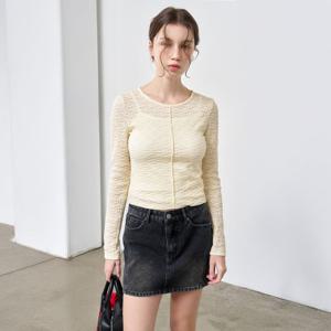 WOMAN 레이스 핀턱 롱 슬리브 티 [CREAM] / WBE1L01509