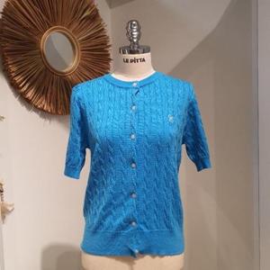 르피타 HC06 꽈배기 자수 반팔 가디건(블루) L252BKT451