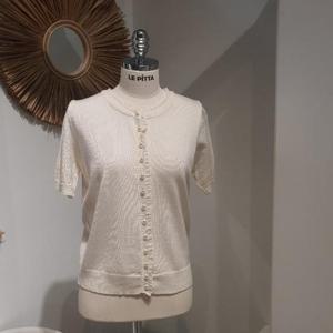 르피타 HC06 진주 단추 반팔 가디건(아이보리) L252USW553