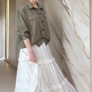 [다잇템]여성 밑단스트링 남방 칠부 잔주름 남방