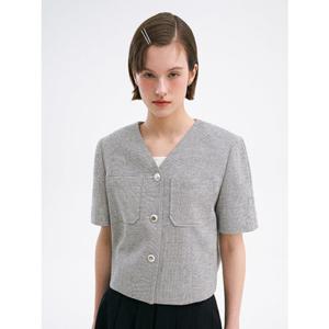 [올리브데올리브] OW4MJ500 브이넥 체크 반팔 자켓