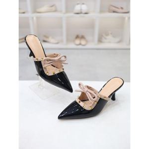 [블리아르]리본장식 소가죽 여성 블로퍼 샌들 8cm BLMD500723_GN