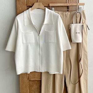 샵앤) 여성 카라 포켓 반팔 니트 집업 가디건 DGB-WCD-4311-아이보리