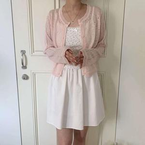 [다잇템]여성 비스코스 펀칭 U넥 비침 롱슬리브 가디건