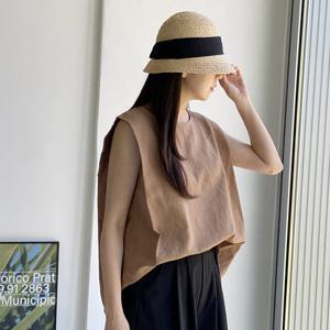 샵앤) 국산 여성 라운드넥 박시 무지 민소매 린넨 티셔츠 SML-WSH-4432-블랙