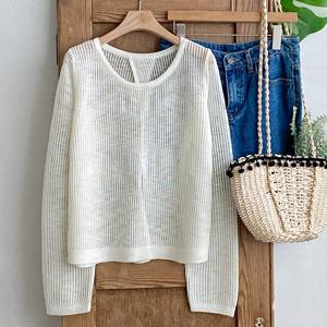 샵앤) 여성 라운드넥 시스루 뒷트임 레이어드 니트 티셔츠 JR-WKN-4527-연베이지