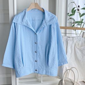 샵앤) 여성 카라넥 여름 원서커 6부소매 셔츠 블라우스 DGB-WBL-4571-블루