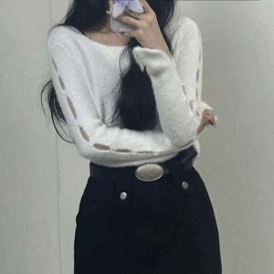 앙고라 사이드 암 포인트 크롭 긴팔 니트 3color