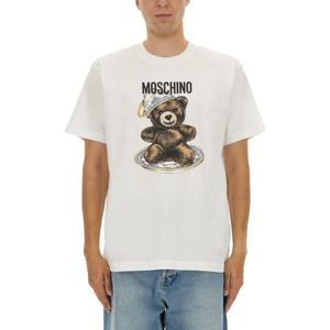 모스키노 화이트 그래픽 프린트 크루넥 티셔츠 07165241 1001