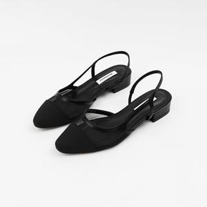 [신난다슈]여성 슬링백 샌들 3cm 여자 뮬 플랫 샌들 망사 투톤 배색 발편한 SKE253037 블랙