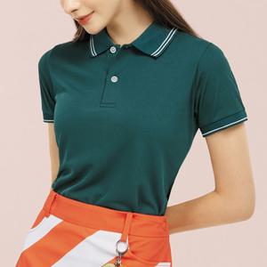 샵앤) 국산 여성 두줄 카라넥 반팔 쿨론 골프 티셔츠 SC-WSH-G0002