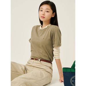 [빈폴레이디스] 밑단 스트링 반소매 다잉 티셔츠  카키 (BF5742C03H)