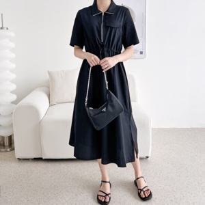 샵앤) 여성 카라 집업 허리조절 플레어 롱 원피스 WDM-WDR-KQQ2162